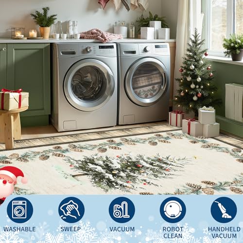 Brown Christmas Runner Rug 2x6 ft Non-Slip Washable Holiday Entryway Carpet