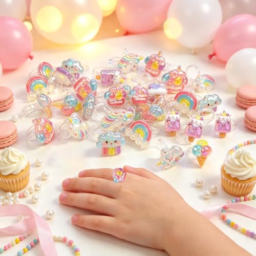 24 Pcs Unicorn Rainbow Glitter Cupcake Topper Rings - Unicon Variation