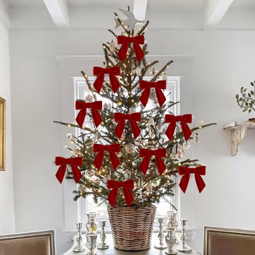 Velvet Bow Ornaments for Christmas Tree - Red 4.5 Inch Set of 20 - Wedding & Holiday Decor