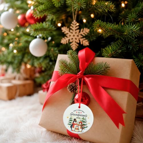 First Christmas as Grandparents Ceramic Ornament with Gift Box - Variation of Grandparents