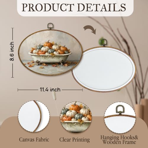 Fall Pumpkin Wall Art Decor - Oval Bathroom Frame, 11.4x8.6 Inch, Thanksgiving