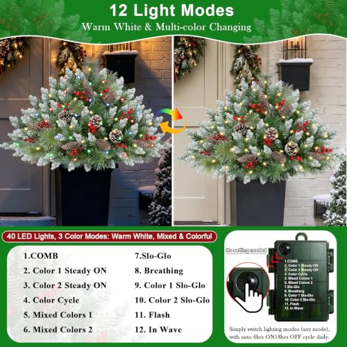 Lighted Christmas Tree Urn Filler Set - 24 Inch Artificial Decor with 12 Modes