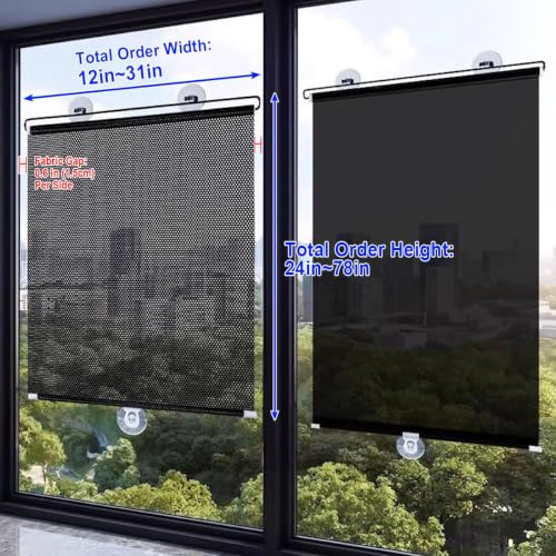 Blackout Window Shade with Suction Cups - 26x48 Inches, No Drill, Portable, Removable, Light Blocking for Home, Office, Car - Black Variation