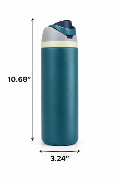 Insulated Water Bottle 24 oz - Stainless Steel, Double Wall Vacuum Flask, Push-Button Lid, Leak-Proof, Cold 24 Hrs, Blue Travel Bottle for Gym, Office
