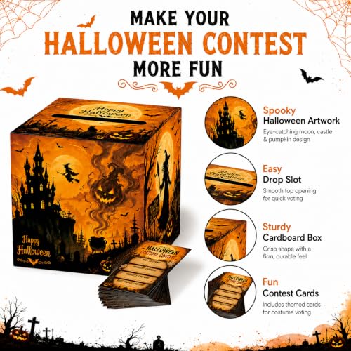 Halloween Costume Contest Ballot Box with 50 Voting Cards - Party Game