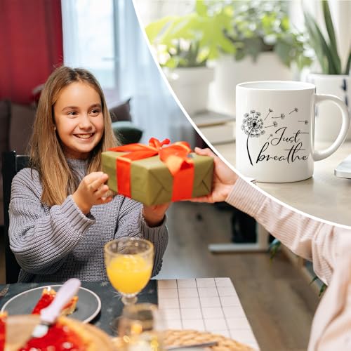 Just Breathe Novelty 11oz Coffee Mug - Funny Dandelion Floral Gift for Yoga & Meditation Lovers
