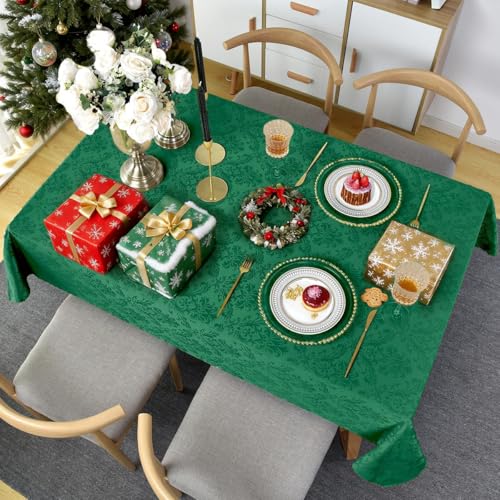 Christmas Jacquard Tablecloth 60 x 84 Inch Rectangular - Green, Holiday Decor