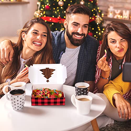 Christmas Cupcake Boxes with Windows - Red and Black Plaid, 10x6.3x3 Inches, Pack of 30