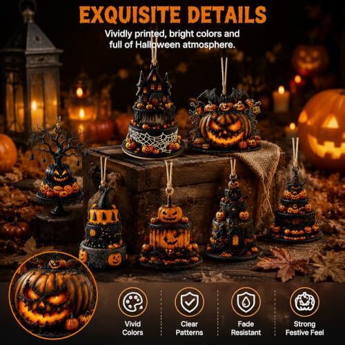 Halloween Wooden Ornaments Set with Spider Web Bat Pumpkin Decorations - Hanging Tree Decor - Variation of THIS listing
