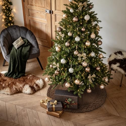Brown Knit Christmas Tree Skirt 48 Inch - Rustic Holiday Decoration