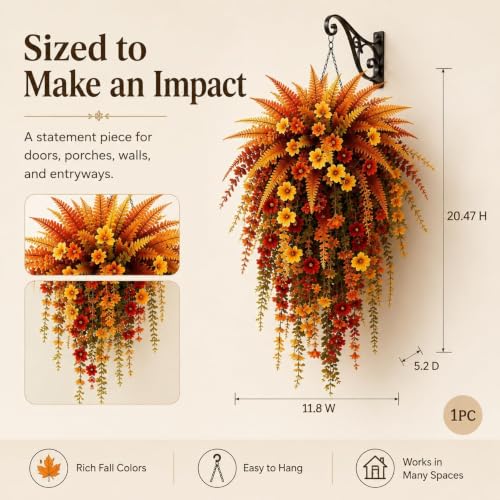 Artificial Fall Harvest Hanging Flowers Decor - Orange, Outdoor & Indoor