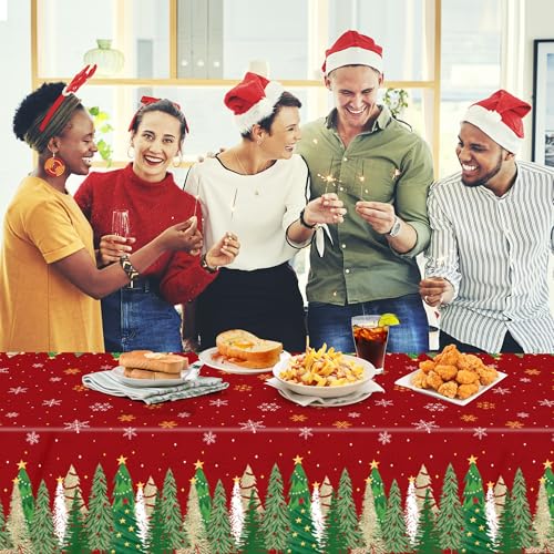 Christmas Tablecloths 2 Pack - Red Holiday Plastic Rectangular Cover 54x108 Inch