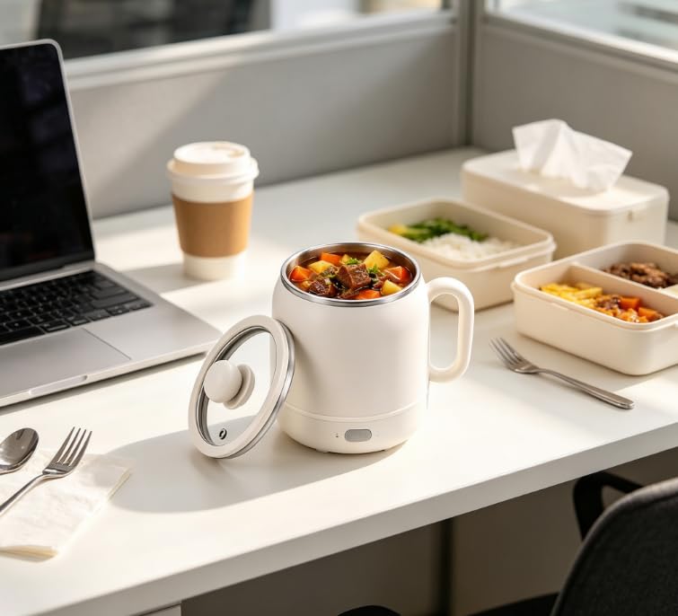 Red 27 Oz Multi-Function Portable Electric Stewing Cup with Timer & Keep Warm