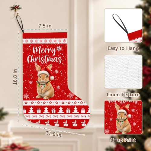 Christmas Stockings Bunny Gifts Holiday Decor 16.8 Inch Linen