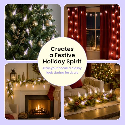 LED Twinkle Flame Tip Christmas Lights - Warm White, 50 Bulbs