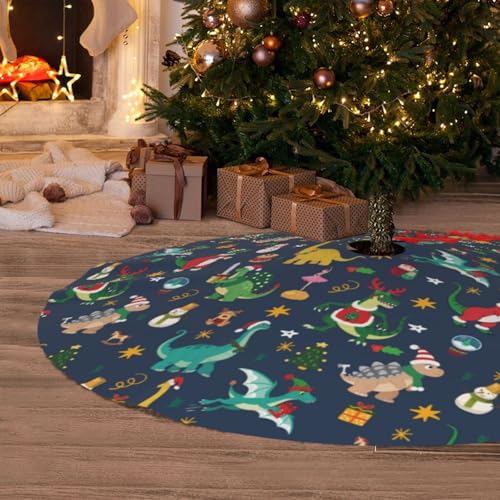White 30-Inch Christmas Dinosaur Tree Skirt Holiday Decorations Cute Xmas Tree Mat