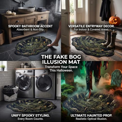 Spooky Optical Illusion Bath Mat - Horror Swamp Scene, Non Slip, 18x34