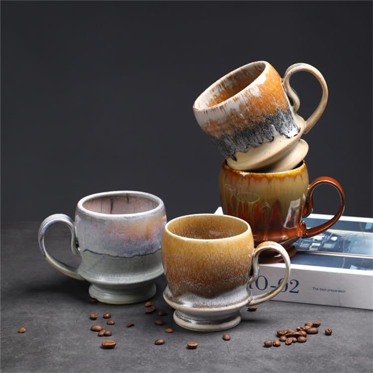 17oz Handmade Ceramic Coffee Mug with Large Handle - White & Brown Reactive Glaze