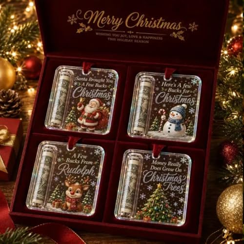 Snowman Christmas Cash Gift Ornament - Holographic Clear Holiday Keepsake