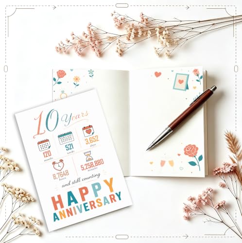 10th Anniversary Card - Funny Gifts for Him & Her, 7x5 Inches Double-Sided, XQ-123