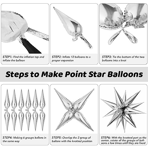 Black Gold Silver Foil Star Balloons Set - Conical Explosion Party Decor - Variation of THIS listing