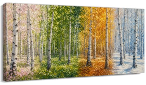 Birch Tree Wall Art - Four Seasons Path Canvas Wall Decor 16x8 - Wrapped