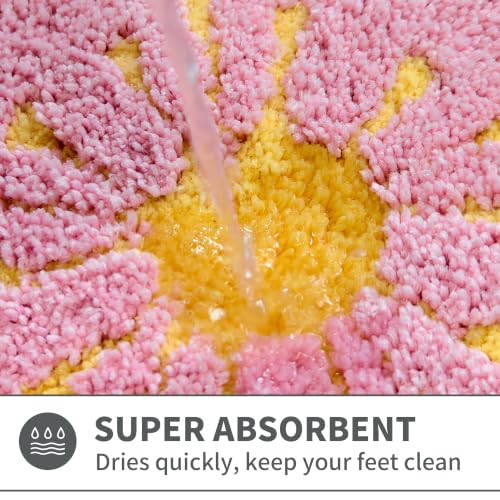Pink Cute Flower Bath Rug 20x32 Inch Non-Slip Absorbent Bathroom Mat - Cherry Variation