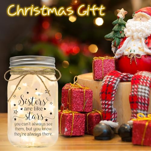Stars Sisters Mason Jar Night Light - Sister Gift from Sister Birthday Christmas