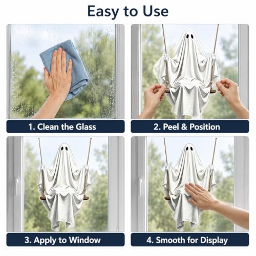 Halloween Window Clings Stickers Set - Ghost, Pumpkin, Bat & Spider Web - Style 14
