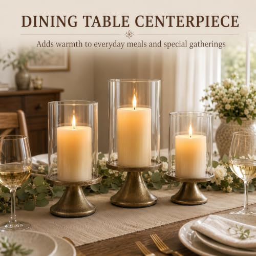 Set of 3 Hurricane Glass Candle Holders with Weighted Base for Pillar Candles