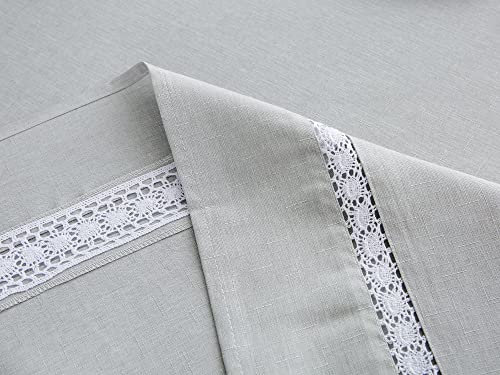 Heavy Duty Waterproof Linen Tablecloth with White Lace - Sg 70x52 Inches