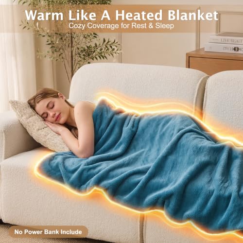 Dusty Blue Heated Faux Rabbit Fur Wearable Blanket with USB & Type-C
