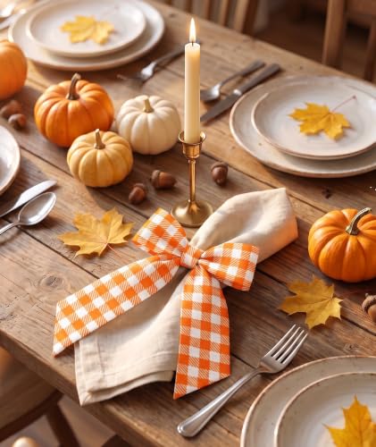 Fall Ribbon Wreath Sash for Front Door Orange Thanksgiving Decor - Variation: Orange Plaid