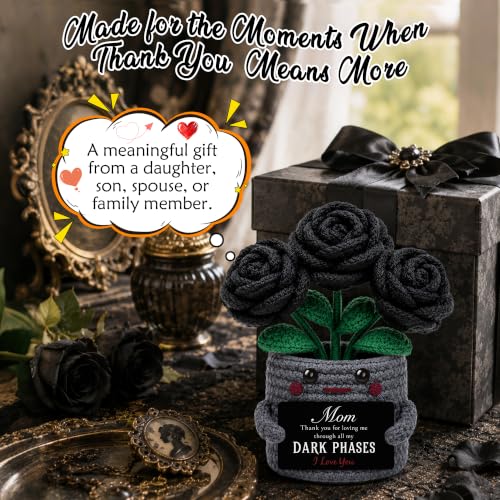 Crochet Black Rose Gift Basket for Mom - Halloween, Birthday, Mom Variation