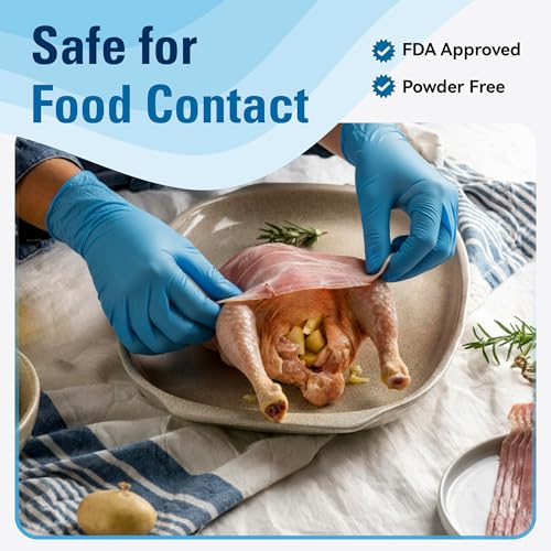 SWIFTLITE Food Safe Disposable Gloves, Blue Nitrile Rubber Gloves, Latex-Free Powder-Free for Food Prep, Cooking, Cleaning (Small, 100)