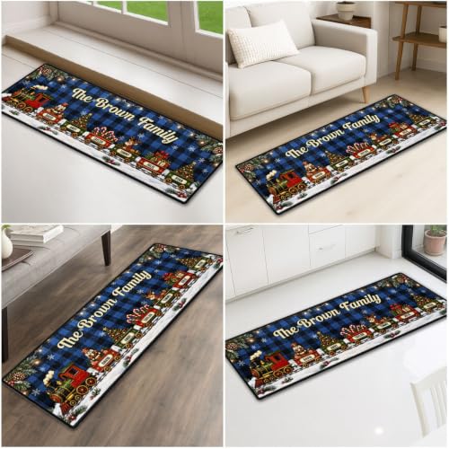 Wrappiness Family Holiday Train Entryway Rug - Custom Christmas Welcome Mat - Gift
