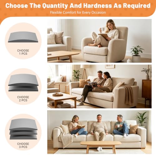 Gray Couch Cushion Support 22x22x2.4 Inch - 3 Pack Curved Foam Inserts
