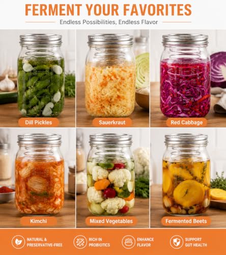 Stainless Steel Fermentation Jar Kit with Mason Jars - Complete Set for Sauerkraut & Kimchi