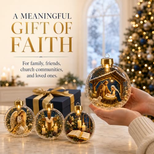 Lighted Christian Christmas Ornaments Set with Faith-Inspired Scenes - Variation B9