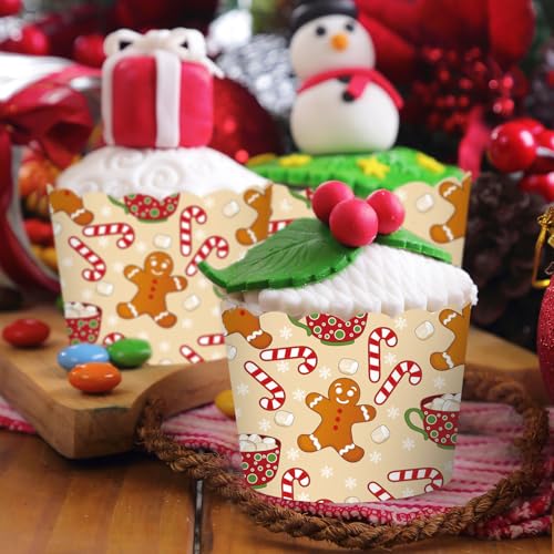 Gingerbread Man Christmas Cupcake Wrappers - 100 Pcs Holiday Baking Cups