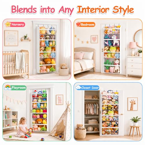 White Over-the-Door Stuffed Animal Organizer - Large Toy Storage for Kids