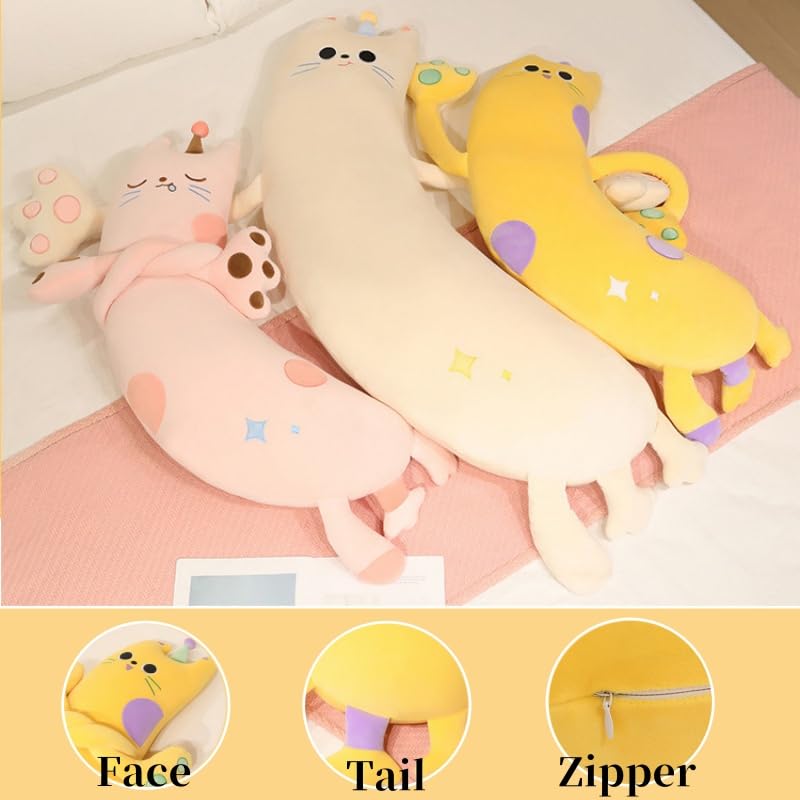Yellow Long Cat Plush Hugging Pillow for Adults - 51in