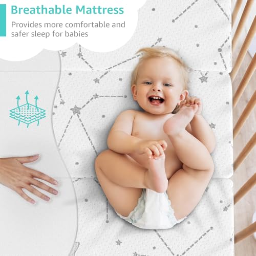 Breathable 38x26 Baby Pack and Play Mattress Pad with Fabric Cover - Foldable Travel Crib Mattress