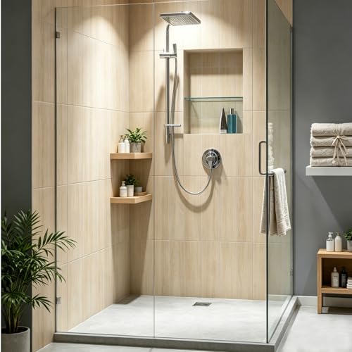 Clear Tempered Glass Bathroom Shelf 14" x 3-3/8" x 5/16" - Modern Shower Storage