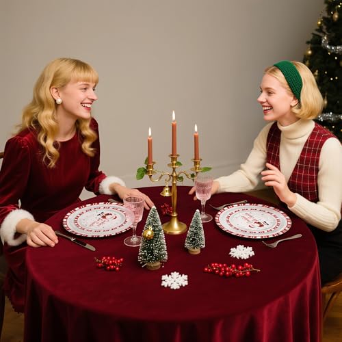 Christmas Paper Plates 50pcs - Santa Cookies Design, 7 & 9 Inch Disposable Party Tableware