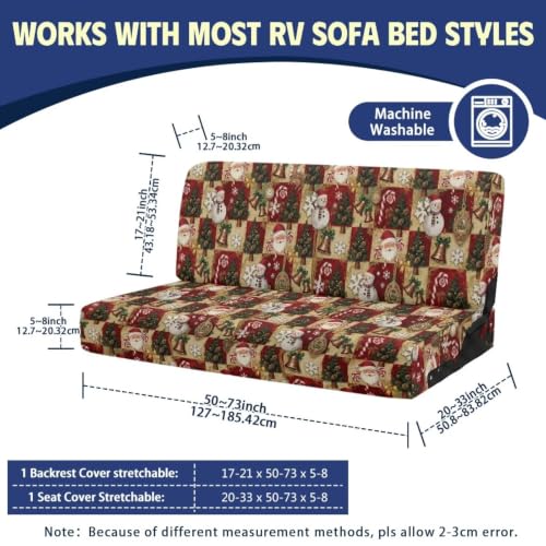 Christmas Patchwork RV Sofa Bed Cover 2-Piece Set for Loveseat - Fold-Out Couch Protector