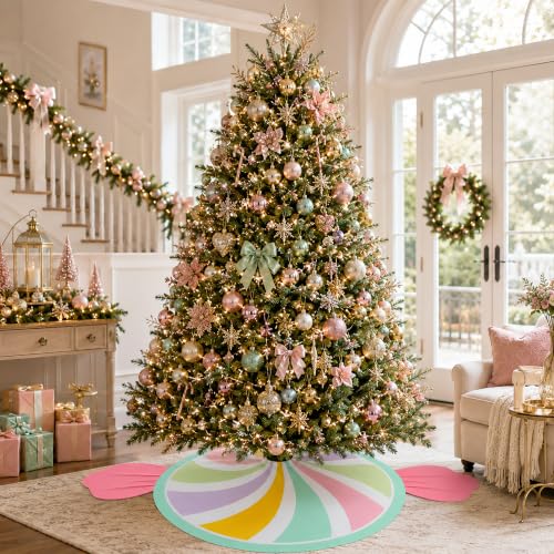 Candy Christmas Tree Skirt 48 Inch Pastel Candyland Holiday Decor - Multicolor