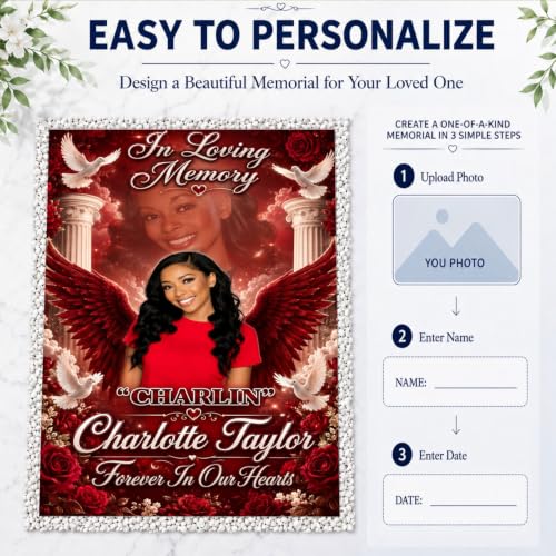 Personalized Memorial Grave Blanket with Photo, Name & Date - Style-18
