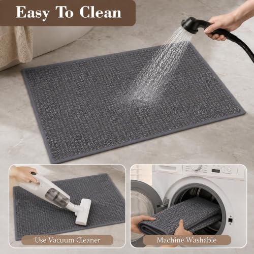 Grey Ultra Thin Chenille Bath Rug Set - Absorbent Runner Bathroom Mats, 1.5x2 ft & 1.5x2.75 ft Variations