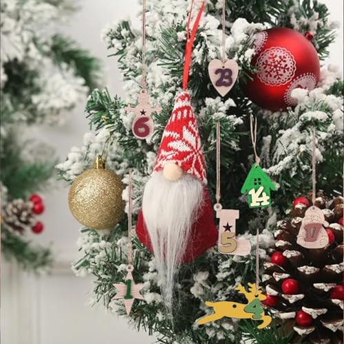 Wooden Christmas Advent Calendar Numbers 1-24 Countdown Decor Pendants